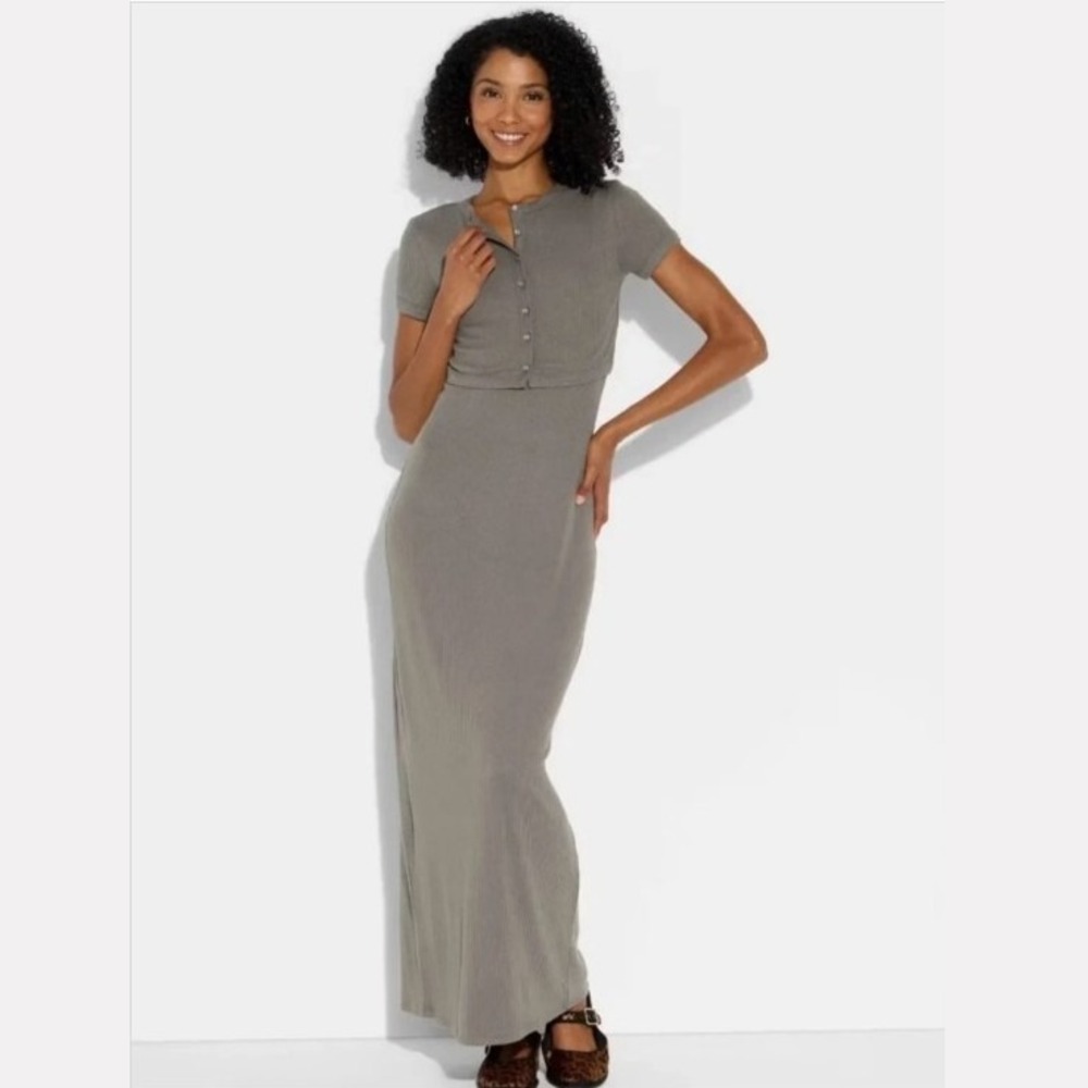 Wild Fable Womens Maxi Dress with Cardi Set Heathered Gray‎ Ribbed Medium New